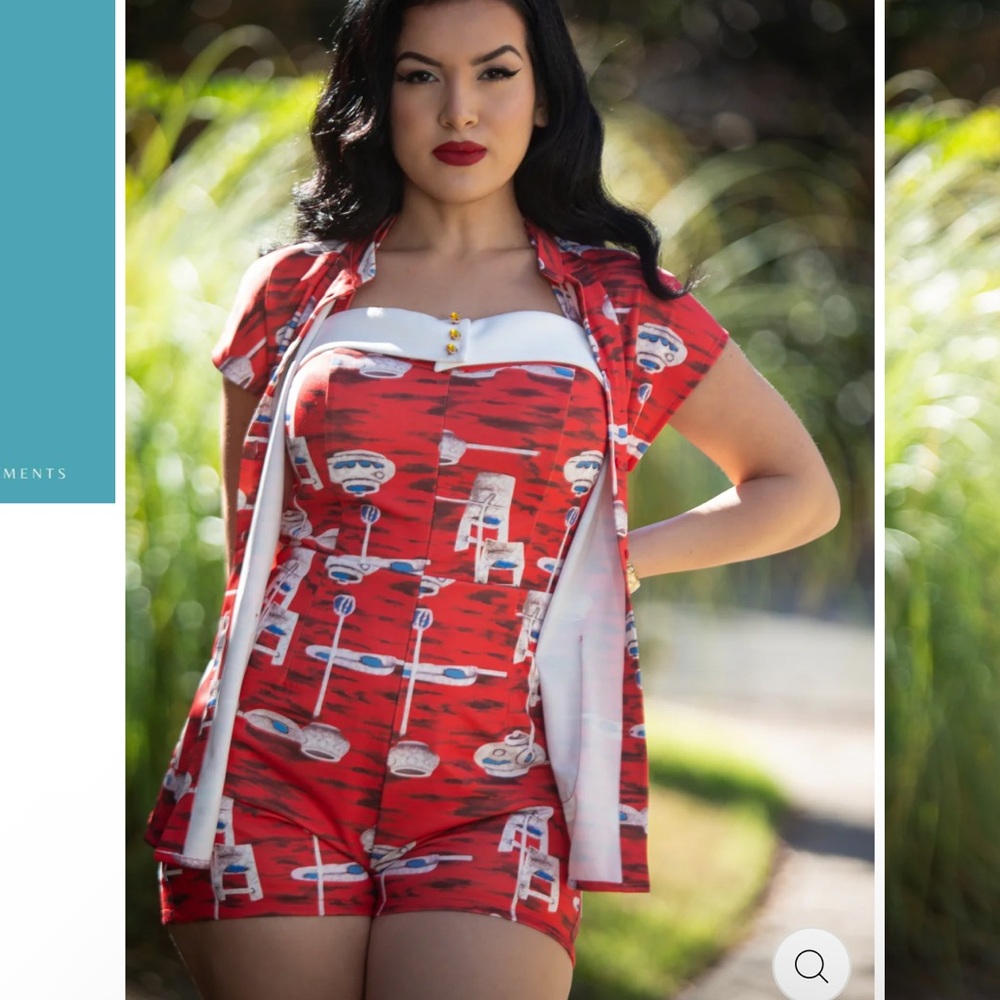Rockin’ Bettie Fireball Cabana Swimsuit Romper Pinup Retro Set